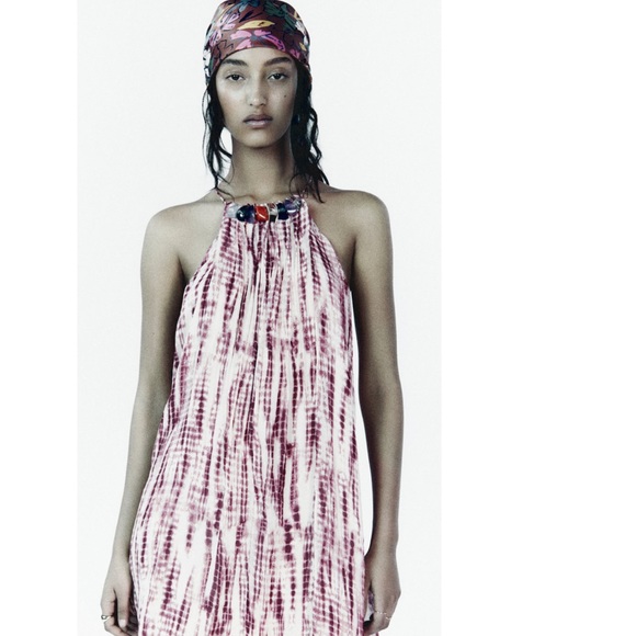 NWT Zara Beaded Tie-Dye Dress - Picture 1 of 4